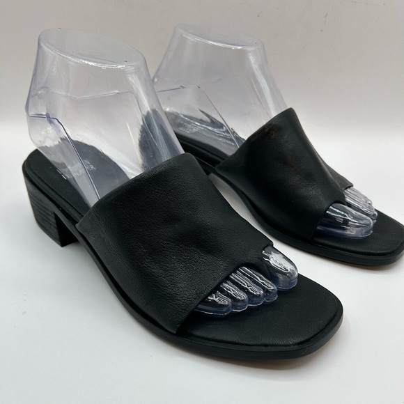 NEW EILEEN FISHER Airy Leather Slide, slip on Thong 
stacked Heel black SZ 7.5 - Picture 6 of 11